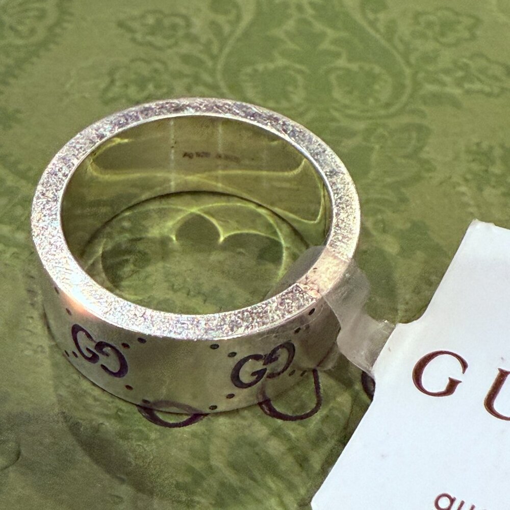 GUCCI X Adidas 702768 Engraved Ring Silver Ag925 GG Logo Size 21 (US 10) - Picture 7 of 13